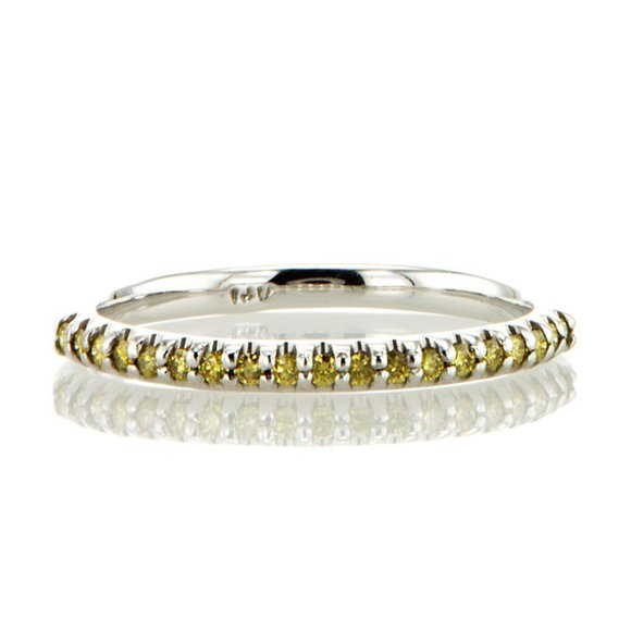 Yellow Diamond Wedding Band 14K White Gold 0.20TCW